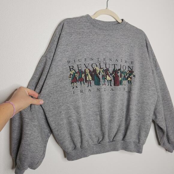 Vintage French Revolution Bicentennial Crewneck Sweatshirt Gray Art Renaissance - Picture 2 of 5